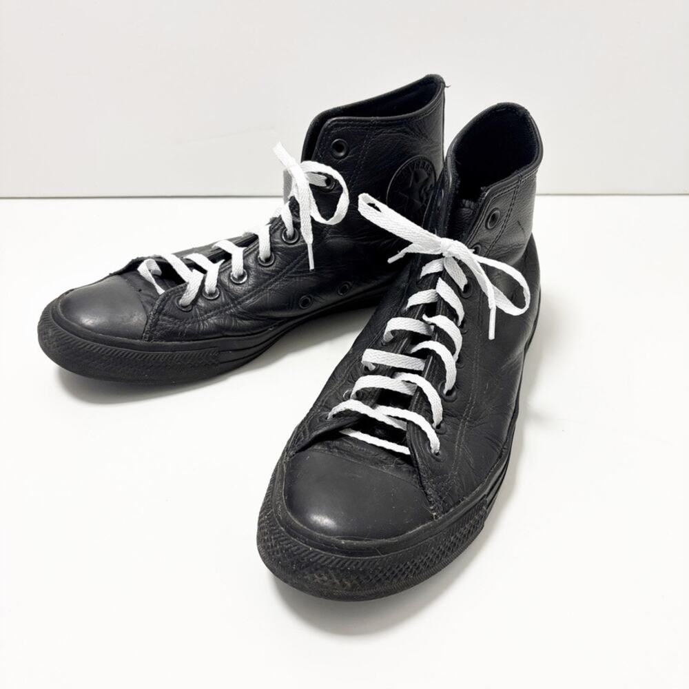 Converse Chuck Taylor All Stars Black Leather Hi Tops White Laces Size M9/W11